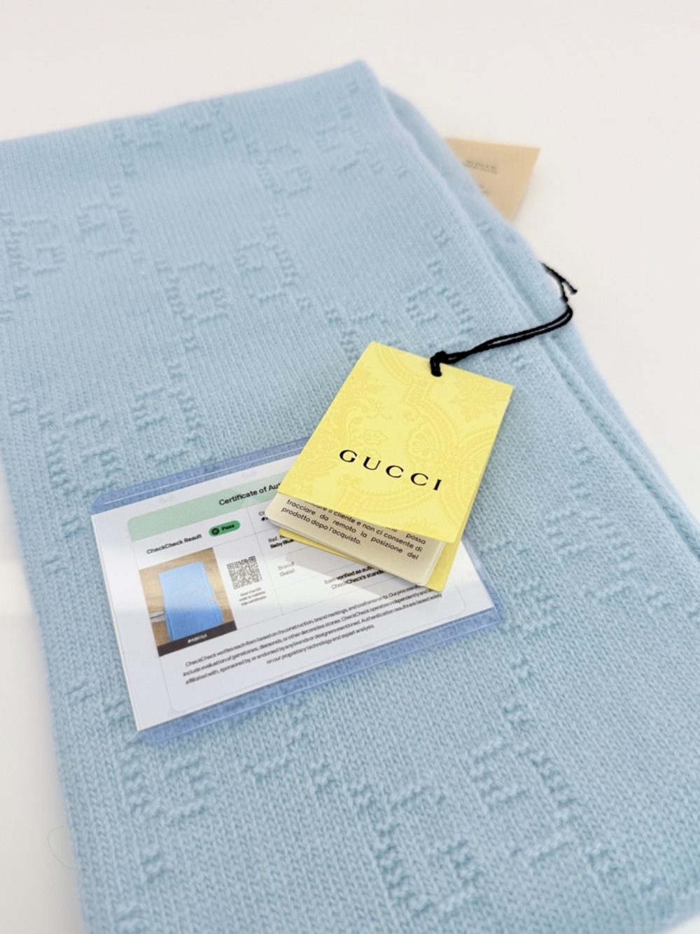Gucci Baby Blue Gg Embossed Wool Scarf NWT - Picture 10 of 10